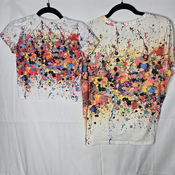 Mommy And Me Matching Paint Splatter Colorful Artsy Tees Adult Large And Kids 8Y - Picture 4 of 4